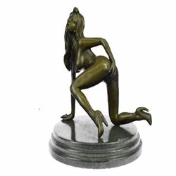 Nude Sexy Woman Bronze Sculpture on Marble Base Statue