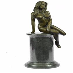 Nude Girl Bronze Sculpture on Marble Base Figurine