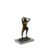 Image 2 : Girl Standing Rock Nude Bronze Sculpture on Marble Base Statue