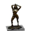 Image 4 : Girl Standing Rock Nude Bronze Sculpture on Marble Base Statue