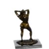 Image 5 : Girl Standing Rock Nude Bronze Sculpture on Marble Base Statue
