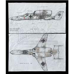 RAIDERS OF THE LOST ARK (1981) - Pair of Hand-Drawn Ron Cobb Early Draft Nazi Plane Concept Sketches