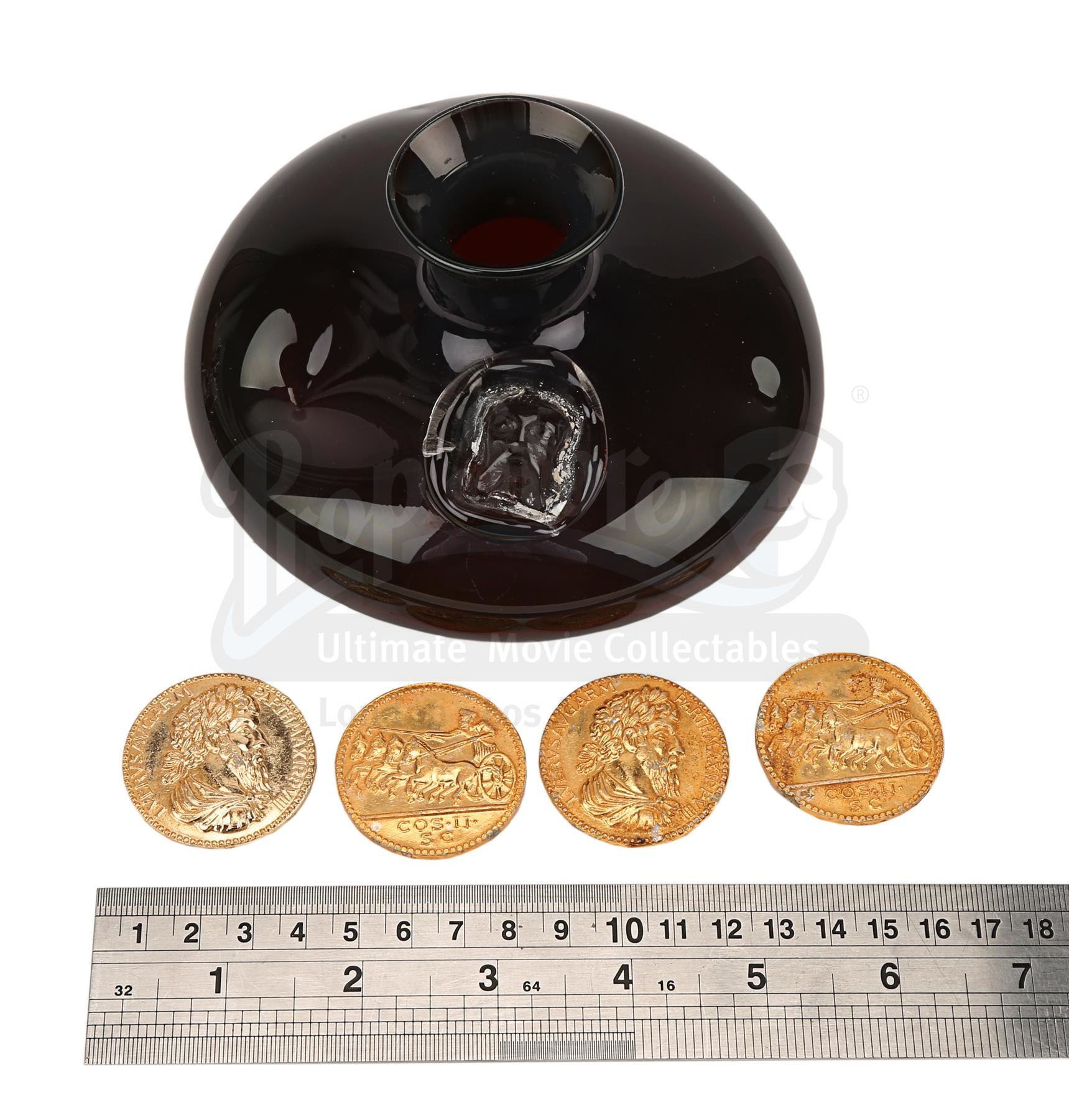 LEGEND (1985) Brown Tom's (Cork Hubbert) Glass Bottle and Cave Coins