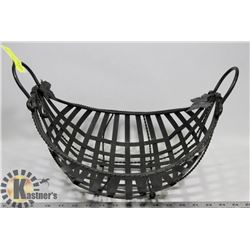 BLACK WROUGHT IRON HANDLED BASKET WITH LEAF