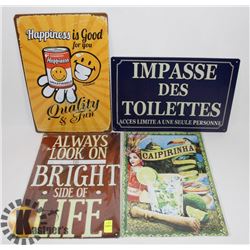 LOT OF FOUR NEW! METAL DECORATIVE SIGNS (12" X 8")