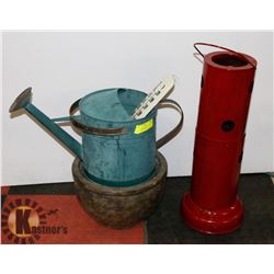 LOT OF 3 CERAMIC POTS, TOWER PLANTER & WATERING