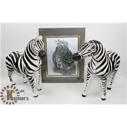 SET OF 2 ZEBRA'S 14"H & ZEBRA FOIL PRINT
