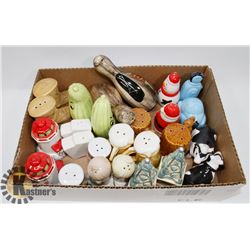 FLAT OF 13 ASST COLLECTIBLE SALT & PEPPER SHAKERS.
