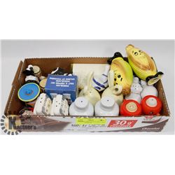 FLAT OF 13 ASST COLLECTIBLE SALT & PEPPER SHAKERS.