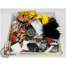 FLAT OF KEYCHAINS FROM AROUND THE WORLD.