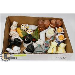 FLAT OF 13 ASST COLLECTIBLE SALT & PEPPER SHAKERS.