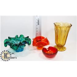HEAVY GLASS VASE AND ASH TRAYS