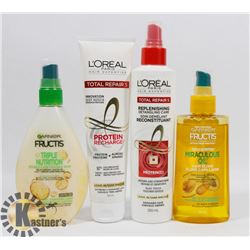 BAG OF HAIR OIL, DETANGLING SPRAY, AND MORE