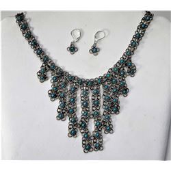 19)  SILVER TONE & TURQUOISE NECKLACE