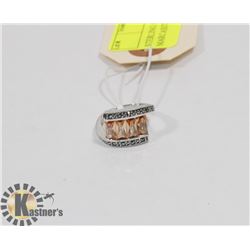 STERLING SILVER CITRINE MARCASITE RING SIZE 6.