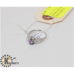 STERLING SILVER AMETHYST CZ RING SIZE 6.