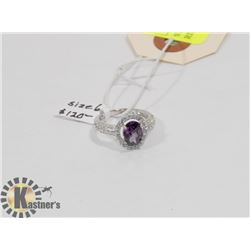 STERLING SILVER AMETHYST CZ RING SIZE 6.