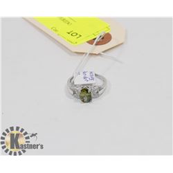 STERLING SILVER PERIDOT CZ RING SIZE 6.