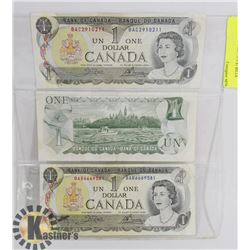 LOT OF 3 CANADA 1973 $1 BILLS