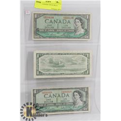 LOT OF 3 CANADA 1954 $1 BILLS