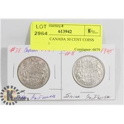 LOT OF 2 CANADA 50 CENT COINS 1949, 1945