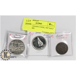 LOT OF 3 CANADA COINS, 1967 HALF DOLLAR, 1881