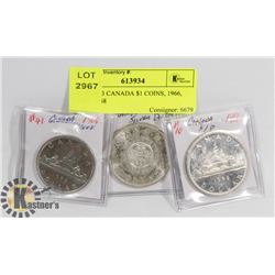 LOT OF 3 CANADA $1 COINS, 1966, 1964, 1968