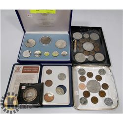 LOT OF ASSORTED WORLD COINS AND MORE