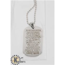 NEW "TO MY DAUGHTER" LOVE MOM. SILVER TONE