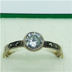 SILVER CUBIC ZIRCONIA MARCASITE RING