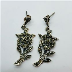 SILVER MARCASITE ANTIQUE DESIGN EARRINGS