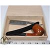 Image 1 : VINTAGE BRIAR PIPE & ETCHED MASONS STRAIGHT RAZOR