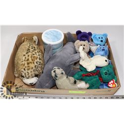 5 BEANIES AND STUFFED ANIMALS.