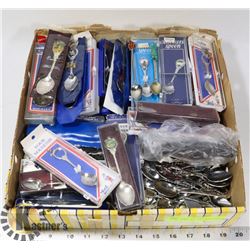 FLAT OF VINTAGE COLLECTOR SPOONS.