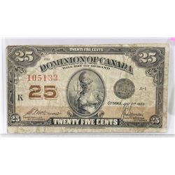 1923 CANADIAN SHINPLASTER.