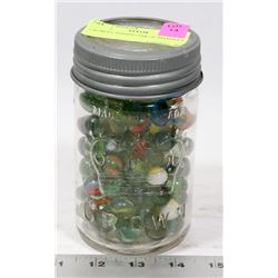 CROWN CANNING JAR OF MARBLES