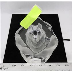 WOLF CARVED IN GLASS 6" TALL MATS JOHANSSON SWEDEN