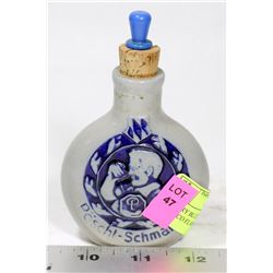 POTTERY BLUE PAINT SNUFF TOBACCO FLASK