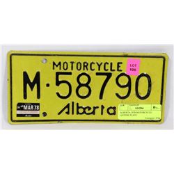 ALBERTA 1978 MOTORCYCLE LICENSE PLATE