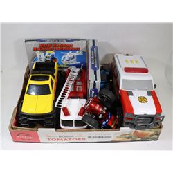 BOX OF TOYS-TONKA TRUCK, FIRE ENGINE, AMBULANCE