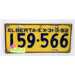 ALBERTA 1952 LICENSE PLATE EXP MARCH 31, 1944