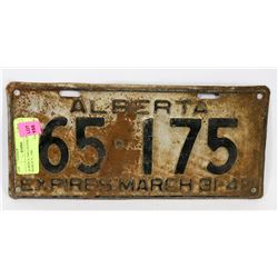 ALBERTA 1940 LICENSE PLATE EXP MARCH 31, 1940