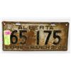 Image 1 : ALBERTA 1940 LICENSE PLATE EXP MARCH 31, 1940