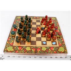 VINTAGE FOLDING MATRYOSHKA CHECKERBOARD SET.