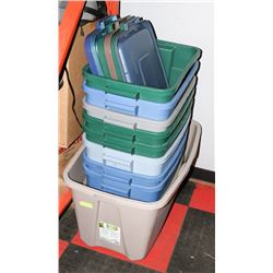 9 RUBBERMAID STORAGE BINS