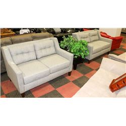 PAIR OF GREY FABRIC 56" LOVE SEATS