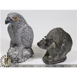 LOT OF 2 WOLF ORIGINALS SOAPSTONE CARVINGS "BIRD