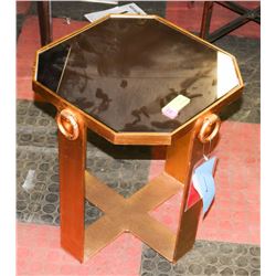 BOUTIQUE MILANOG METAL AND GLASS END TABLE.