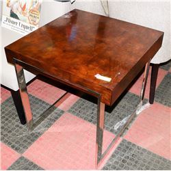 BOUTIQUE WOOD TONE AND METAL END TABLE