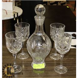 CRYSTAL DECANTER & WINE GLASSES.